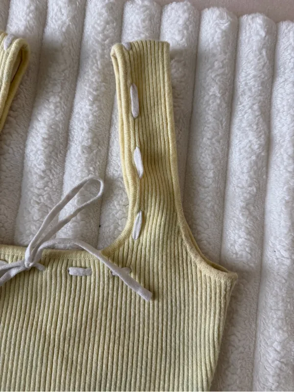Altar'd State Pale Yellow Ribbed Tie-Front Tank - Image 3