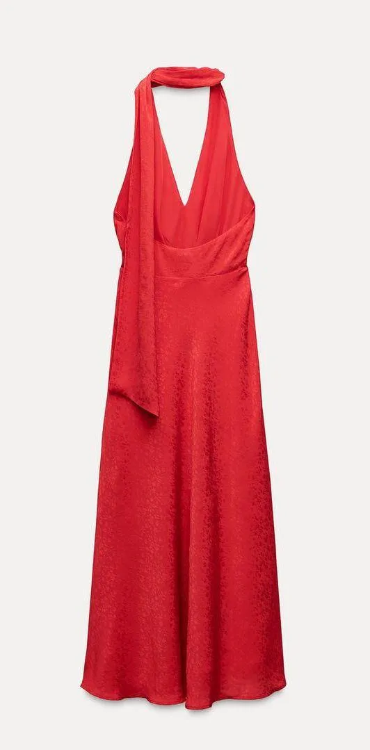 Zara midi dress Elegant Red Halter prom wedding cocktail party satin - Image 8