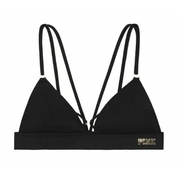 Victoria's Secret PINK Bralette Medium Lined Black Gold Logo Band Bra - Image 3