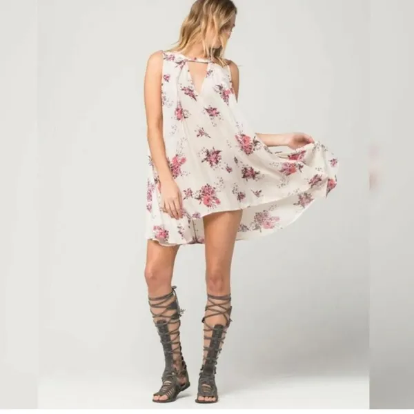 Free People Tree Swing Floral Sleeveless Tunic Mini Boho Dress S - Image 2