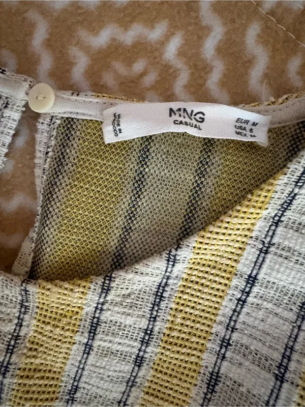 Striped Yellow & White Sleeveless Mini Shift Dress - Image 2