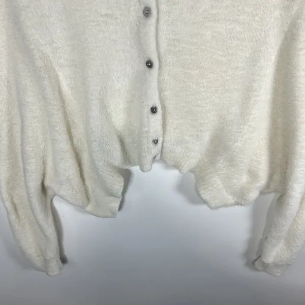 Free People FP One Ivory Fuzzy Cozy Batwing Cardigan Sweater Women’s Medium Boho - Image 3