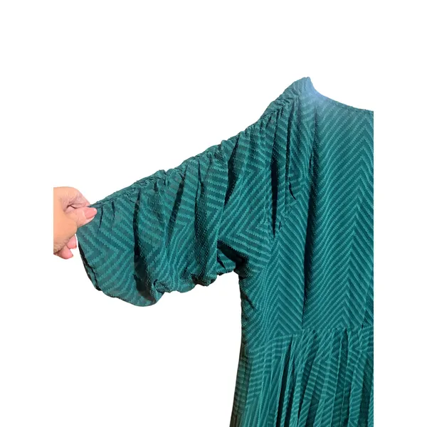 ASOS DESIGN Curve Midi Dress Womens 22 Green Excellent Ruched Chevron Smocked - Image 9