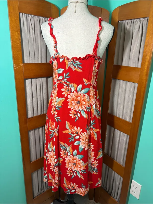 Forever 21 Red Floral Ruffled Midi Dress - Image 7