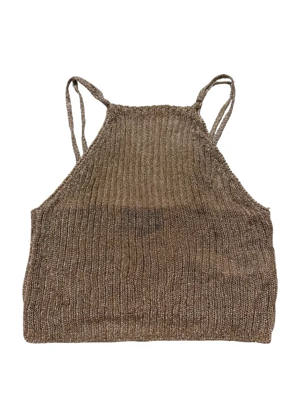 Topshop Bronze Metallic Ribbed Knit Halter Top Cami Tank Shirt Size 2 Women's - Image 10
