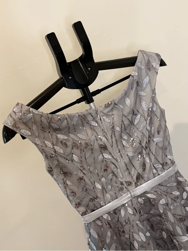 Quiz Silver Gray Sequin Embroidered Fit & Flare Dress Formal Homecoming Party - Image 6
