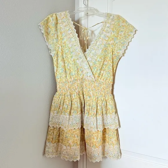 American Eagle Yellow Ruffle Dress Kentucky Derby Garden Party Floral M - Image 6