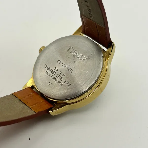 Timex Easy Reader Gold-tone Textured Brown Leather Women’s Watch Working - Image 6