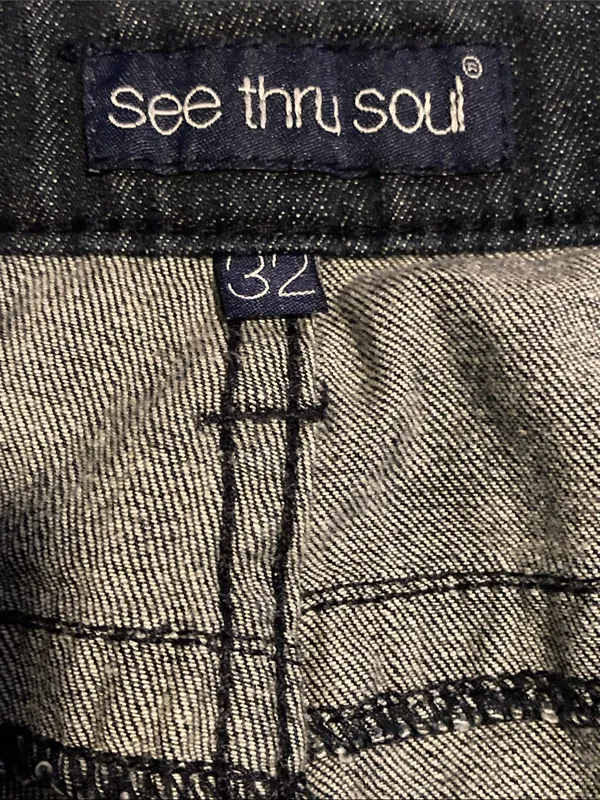 See‎ Thru Soul Dark Wash Flare Leg Jeans Size 32 Blue Denim Flap Pocket Boho Y2K - Image 3