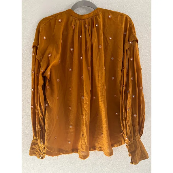 Free People Shine Bright Top‎ Womens Small Yellow Lagenlook Flowy Boho Rustic - Image 3