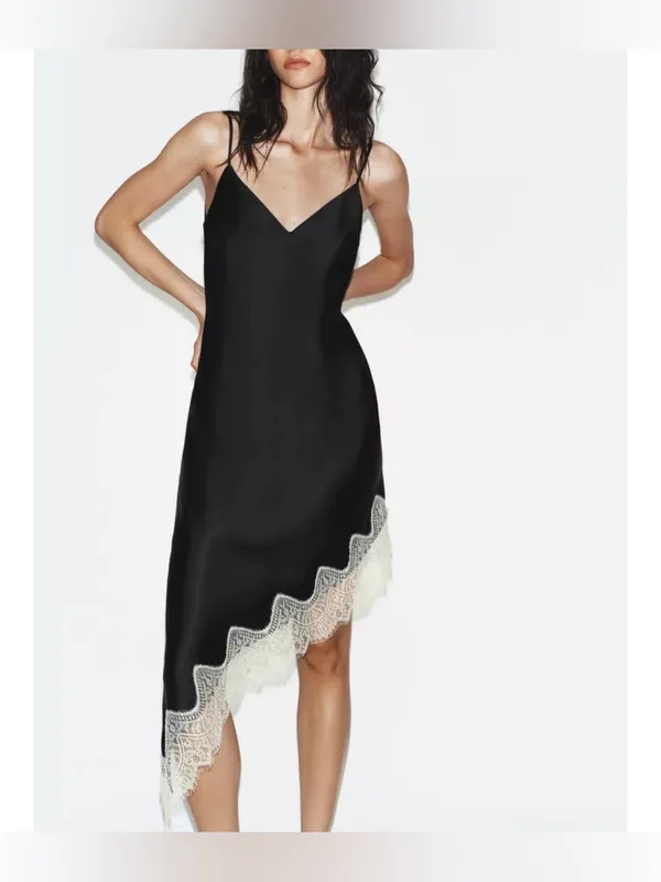 Zara satin lace asymmetrical dress - Image 2