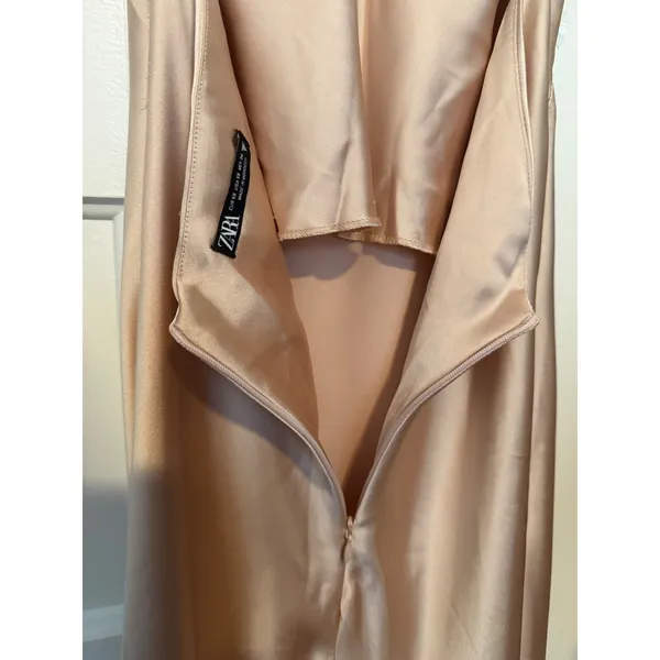 Zara Champagne Satin Maxi Slip Dress Cross Back V-Neck Sleeveless Pink Beige XS - Image 10