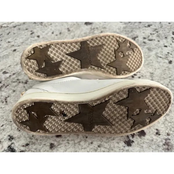 Jimmy Choo White Leather Low Top Gold Star Sneakers Shoes 35.5 5.5 - Image 11