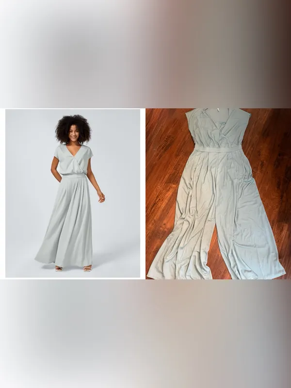 V Neck Short Sleeve Side Pocket Wide Leg Flowy Waffle Casual Jumpsuit Large NWT - Image 2