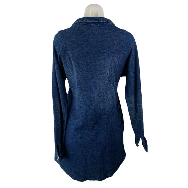 Free People Heathered Blue Collared Long Sleeve Button Tunic Mini Shirt Dress XS - Image 2