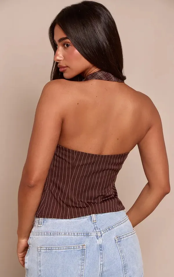 Pretty Little Thing Striped and Plaid Halter Tie Top - Image 2