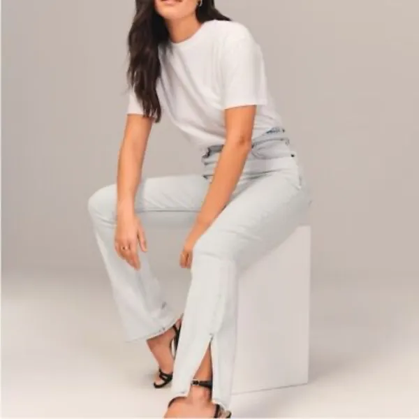 Abercrombie Curve Love Slim Straight Ultra High Rise Split Hem Size 27 Short - Image 2