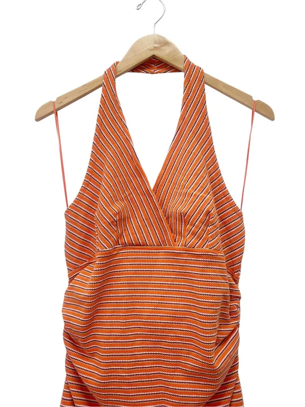 Pilcro High Tide Halter Slim Midi Dress Large Orange Stripe Anthropologie - Image 5