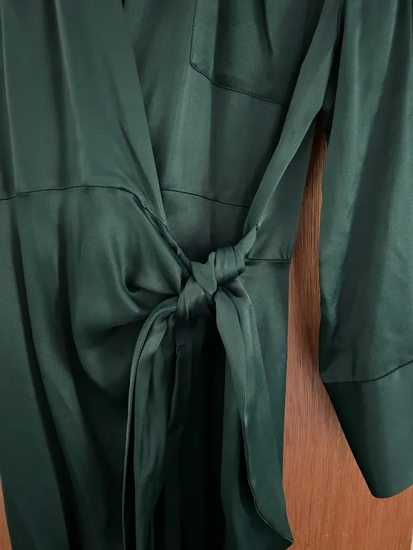Zara forest teal green satin silky maxi tie dress - Image 5
