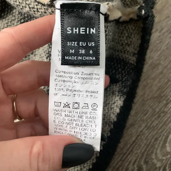 SHEIN Black & Cream Bodycon Knit Midi Dress M - Image 7