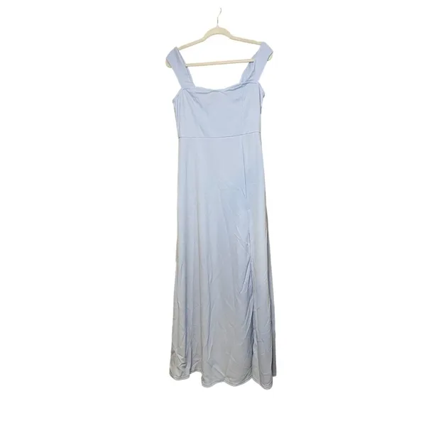 Shein Bridesmaids Dress L Blue Belle Off Shoulder Slit Thigh Gown MOH OC4A - Image 2