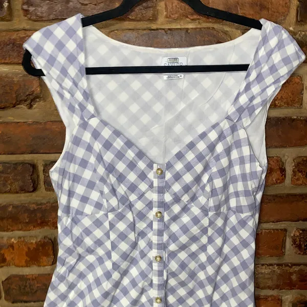 Saylor Gray White Gingham Plaid Hadleigh Mini Dress Women's Size Medium - Image 3