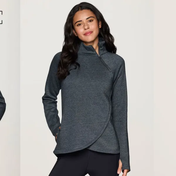 NWT Gray RBX Prime Ready To Roll Fleece Zip Mock Neck Pullover - Image 3