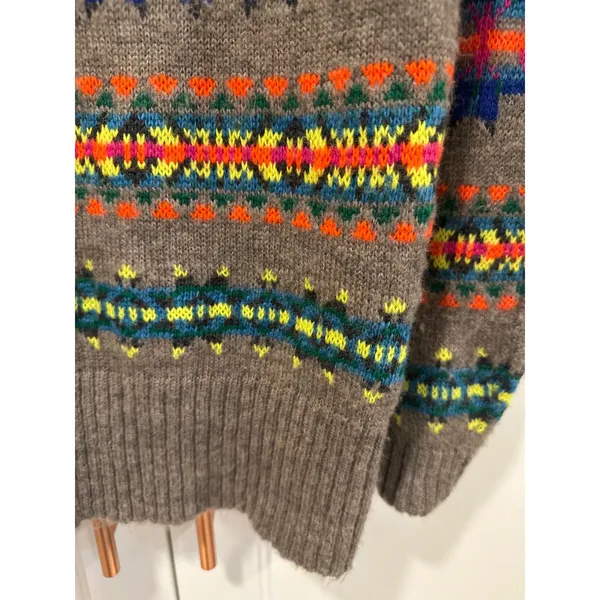 American Eagle Outfitters Neon Fair Isle Wool Blend Sweater preppy Womens M boho - Image 4