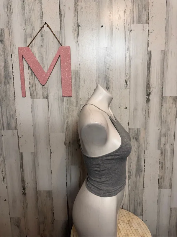 Windsor High Neck Ribbed Cami Crop Top Womens Medium Heather Grey - Image 2