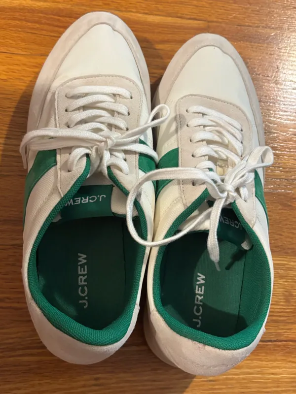 J. CREW Off White & Green Striped Suede Sneakers Sz 9 - Image 3