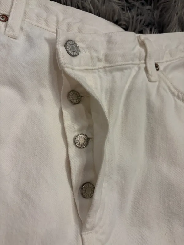 Agolde organic cotton denim criss cross high rise shorts raw hem white 31 - Image 13