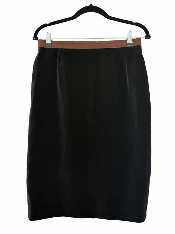ESCADA Velour Wool Brown Pencil Knee Length Skirt Sz 40 - Image 2