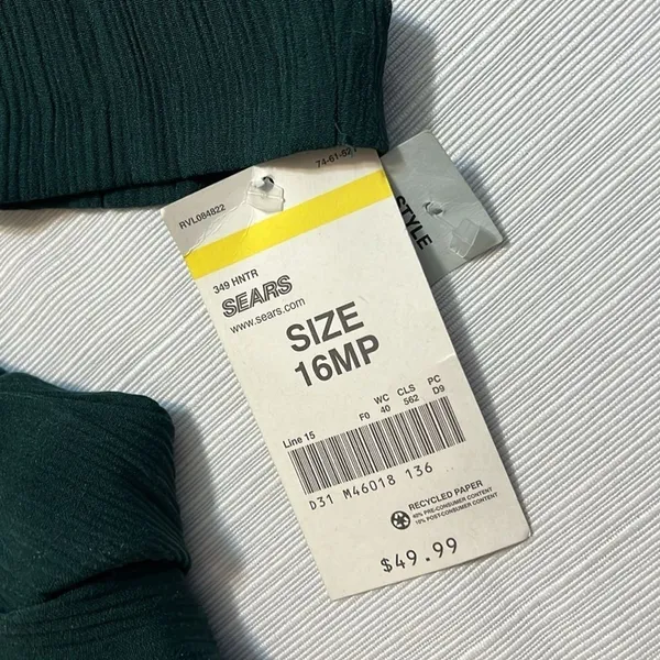 Sears Petites Hunter Green Pleated Sleeve Maxi Dress Size‎ 16P NWT 6333M - Image 4