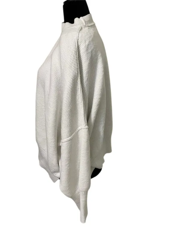 Free People Sweater Small White Knit Slouchy Oversized Mock Neck Pullover - Image 3