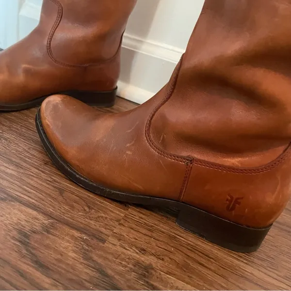 Frye Melissa Logo Leather Riding Boots Cognac Brown Sz 6.5 - Image 8