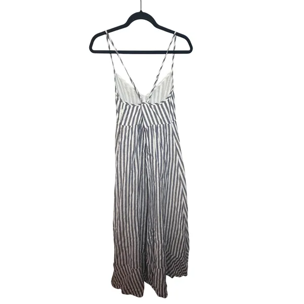 Antibes‎ Blanc Blue White Striped 100% Linen Midi Dress Womens Size 6 V-Neck - Image 8