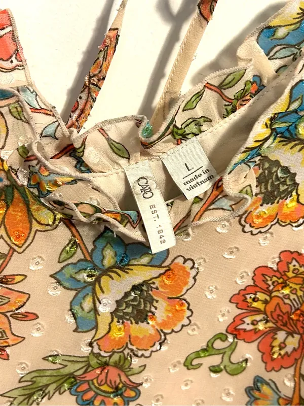 Cato Floral & Polka Dot Print Tie Back Top Large - Image 5
