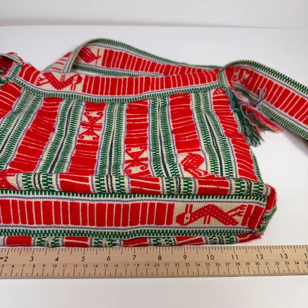 Handwoven Boho‎ Crossbody Bag Red Green Geometric Bird Motif Tassels Festival - Image 7