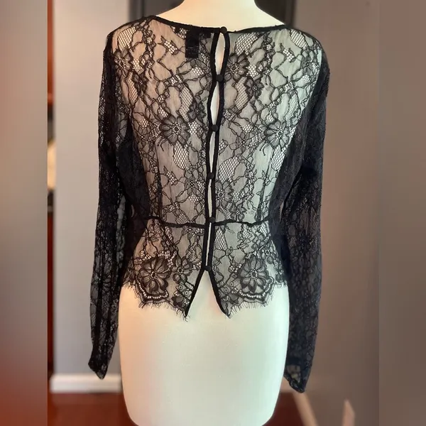 Black Lace Whimsigoth Boho Fairy Mystic Long Sleeve Top - Image 3