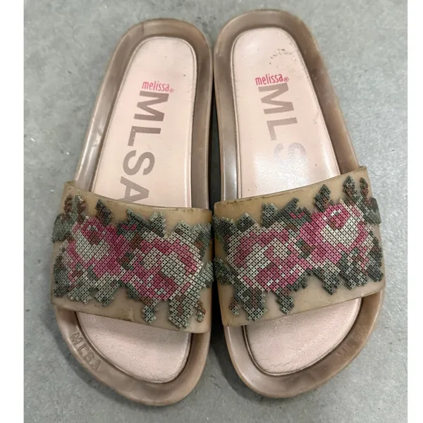 Melissa Pink Women's Beach Pixel Floral Pool Slide‎ Sandals Size US 7 - Image 3