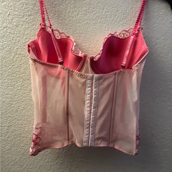 Elegant Pink Lace Corset Bustier Top With Straps L - Image 8