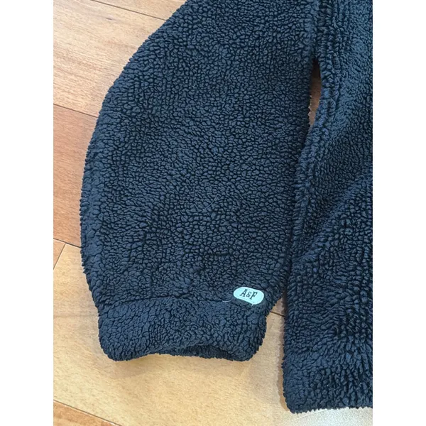 Abercrombie & Fitch Fleece‎ Pullover Womens Black Sherpa Quarter Zip Large - Image 8