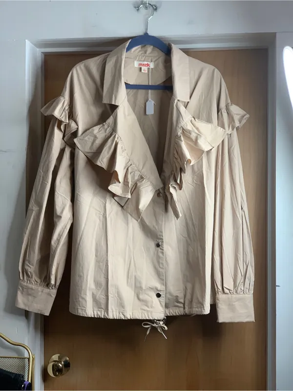 Mazik Tan Women's Ruffle Trim Jacket Size - Image 3