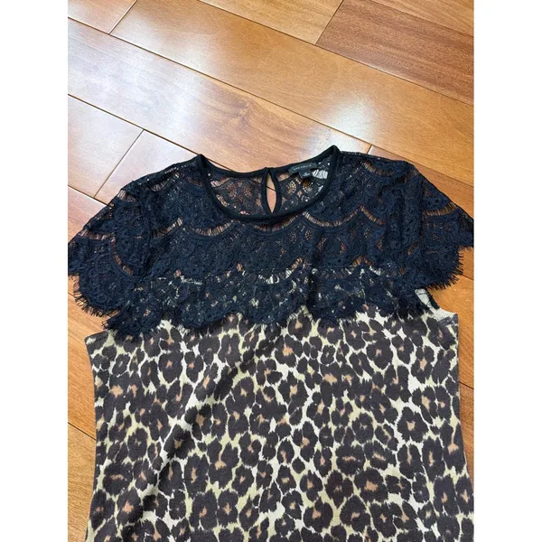 Ann Taylor Leopard Print Lace Yoke‎ Top Womens Brown Black Knit Sweater M - Image 3