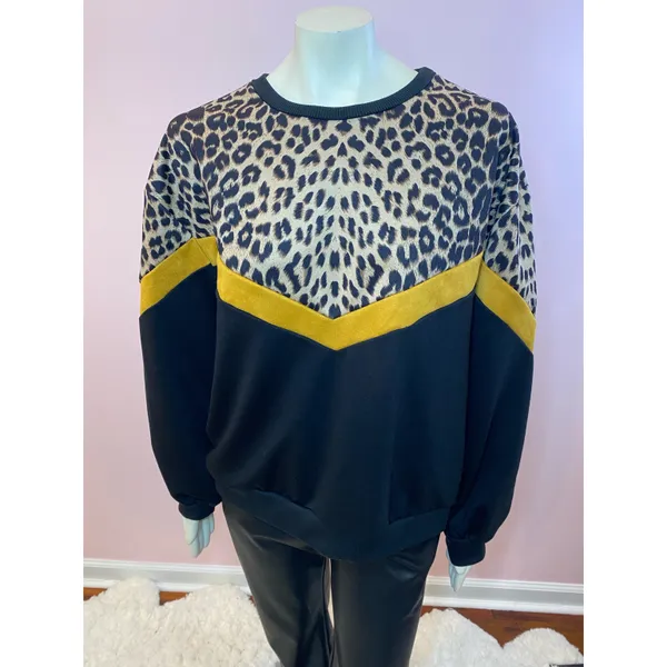 SheIn Color Block Leopard Panel Drop Shoulder Sweater 2XL - Image 4
