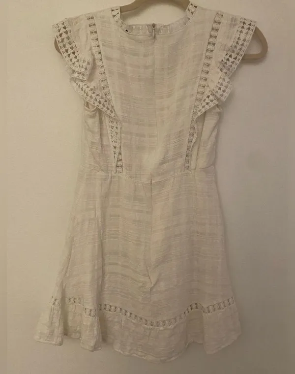 Hazel & Olive White Ruffle Trim High Neckline Short Dress Women’s Sz Small - Image 2