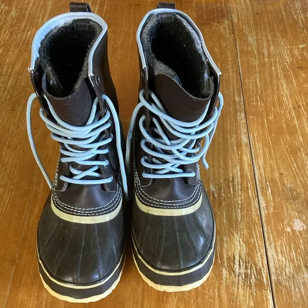 Sorel Women's 1964 Premium Blue Brown Leather Rubber Waterproof Snow Boots 10 - Image 2