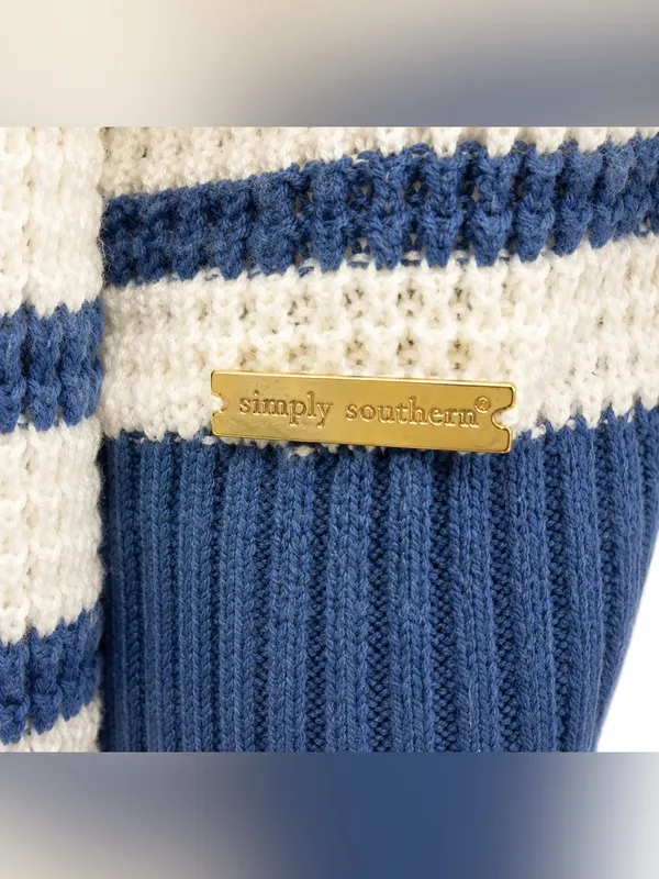 Simply Southern Collection Blue White Striped Quarter Zip Sweater Size Small - Image 5