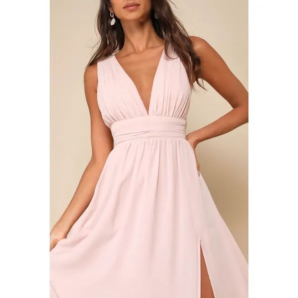 Lulus Heavenly Hues Blush Dress Bridesmaid Homecoming Slit Romantic Flowy Small - Image 4