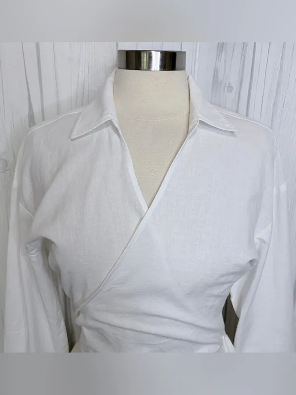 NWT CHASER Portofino‎ White Cotton Cropped Wrap Top, S/M - Image 5